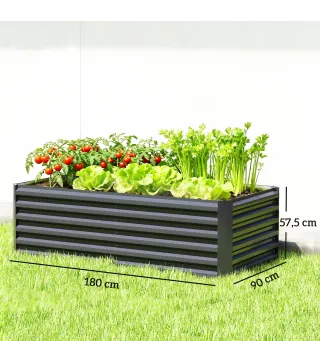 Jardinera Exterior Grande Rectangular de Acero Galvanizado para Terraza con Base Abierta 180x90x57,5 cm Gris