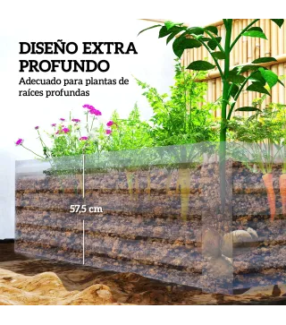 Jardinera Exterior Grande Rectangular de Acero Galvanizado para Terraza con Base Abierta 180x90x57,5 cm Gris