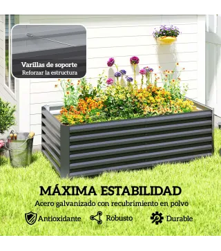 Jardinera Exterior Grande Rectangular de Acero Galvanizado para Terraza con Base Abierta 180x90x57,5 cm Gris