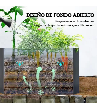 Jardinera Exterior Grande Rectangular de Acero Galvanizado para Terraza con Base Abierta 180x90x57,5 cm Gris