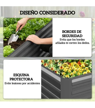 Jardinera Exterior Grande Rectangular de Acero Galvanizado para Terraza con Base Abierta 180x90x57,5 cm Gris