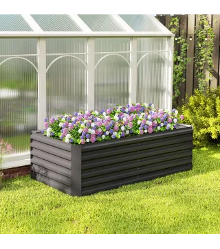 Jardinera Exterior Grande Rectangular de Acero Galvanizado para Terraza con Base Abierta 180x90x57,5 cm Gris