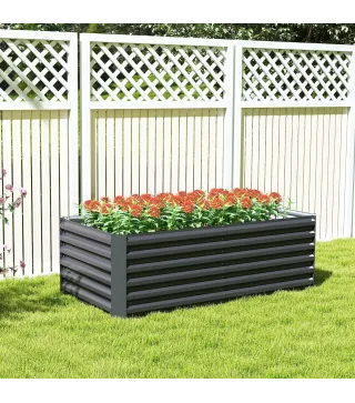 Jardinera Exterior Grande Rectangular de Acero Galvanizado para Terraza con Base Abierta 180x90x57,5 cm Gris