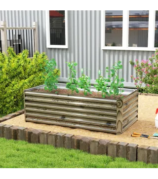 Jardinera Exterior Grande Rectangular de Acero Galvanizado para Terraza con Base Abierta 180x90x57,5 cm Natural