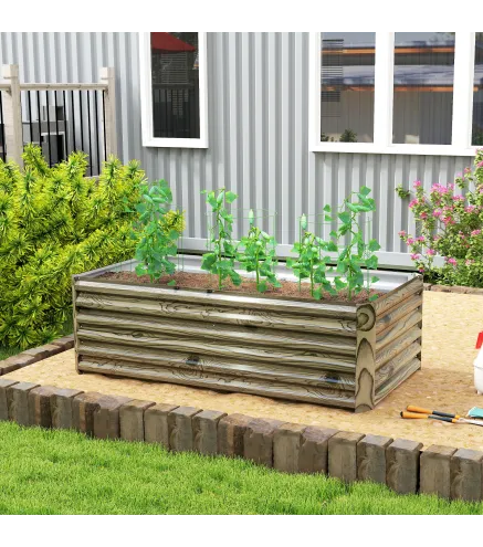 Jardinera Exterior Grande Rectangular de Acero Galvanizado para Terraza con Base Abierta 180x90x57,5 cm Natural