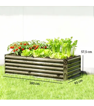 Jardinera Exterior Grande Rectangular de Acero Galvanizado para Terraza con Base Abierta 180x90x57,5 cm Natural