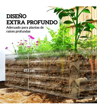 Jardinera Exterior Grande Rectangular de Acero Galvanizado para Terraza con Base Abierta 180x90x57,5 cm Natural