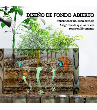 Jardinera Exterior Grande Rectangular de Acero Galvanizado para Terraza con Base Abierta 180x90x57,5 cm Natural