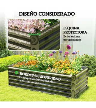 Jardinera Exterior Grande Rectangular de Acero Galvanizado para Terraza con Base Abierta 180x90x57,5 cm Natural