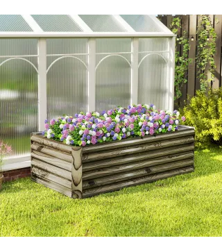 Jardinera Exterior Grande Rectangular de Acero Galvanizado para Terraza con Base Abierta 180x90x57,5 cm Natural