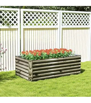 Jardinera Exterior Grande Rectangular de Acero Galvanizado para Terraza con Base Abierta 180x90x57,5 cm Natural