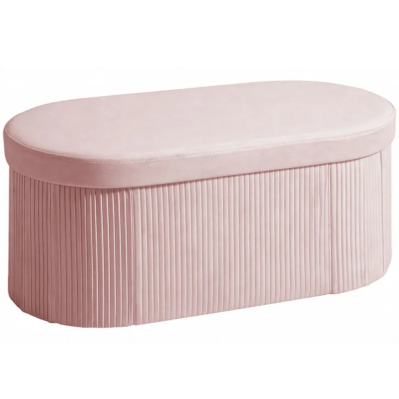Puff Almacenaje Banco Almacenaje Plegable 72 L 76x38x35 cm Tapizado en Terciopelo Baúl de Almacenamiento Rosa