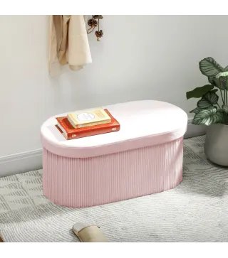 Puff Almacenaje Banco Almacenaje Plegable 72 L 76x38x35 cm Tapizado en Terciopelo Baúl de Almacenamiento Rosa