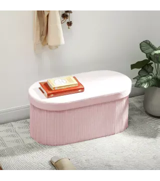 Puff Almacenaje Banco Almacenaje Plegable 72 L 76x38x35 cm Tapizado en Terciopelo Baúl de Almacenamiento Rosa