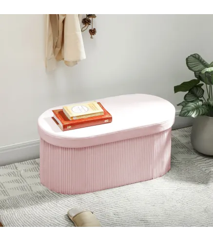 Puff Almacenaje Banco Almacenaje Plegable 72 L 76x38x35 cm Tapizado en Terciopelo Baúl de Almacenamiento Rosa
