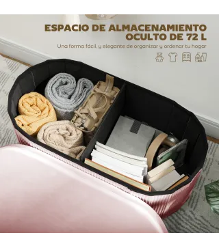 Puff Almacenaje Banco Almacenaje Plegable 72 L 76x38x35 cm Tapizado en Terciopelo Baúl de Almacenamiento Rosa