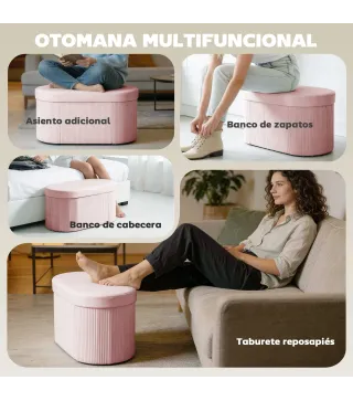 Puff Almacenaje Banco Almacenaje Plegable 72 L 76x38x35 cm Tapizado en Terciopelo Baúl de Almacenamiento Rosa