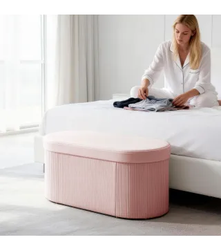Puff Almacenaje Banco Almacenaje Plegable 72 L 76x38x35 cm Tapizado en Terciopelo Baúl de Almacenamiento Rosa
