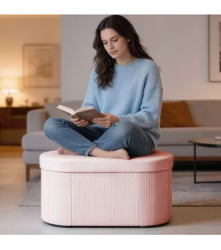 Puff Almacenaje Banco Almacenaje Plegable 72 L 76x38x35 cm Tapizado en Terciopelo Baúl de Almacenamiento Rosa