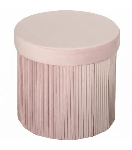 Puff Almacenaje Banco Almacenaje Plegable 35 L 38x38x38 cm Tapizado en Terciopelo Baúl de Almacenamiento Redondo Rosa