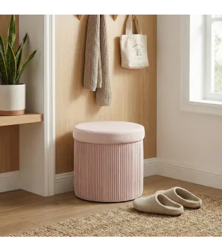 Puff Almacenaje Banco Almacenaje Plegable 35 L 38x38x38 cm Tapizado en Terciopelo Baúl de Almacenamiento Redondo Rosa