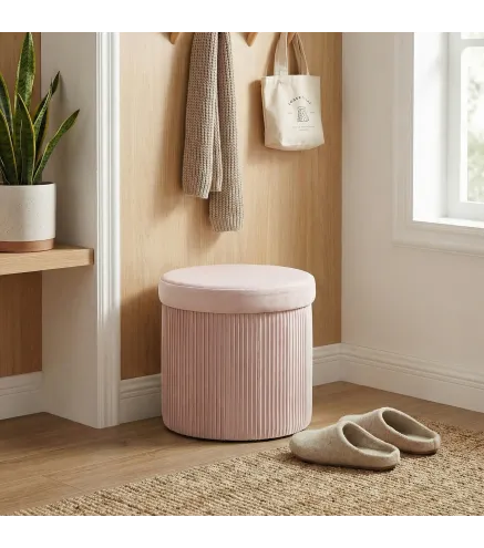 Puff Almacenaje Banco Almacenaje Plegable 35 L 38x38x38 cm Tapizado en Terciopelo Baúl de Almacenamiento Redondo Rosa