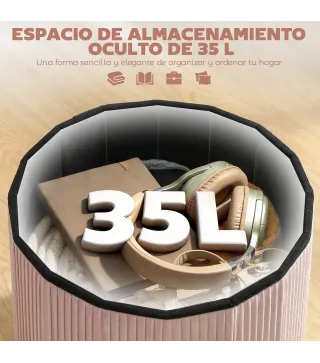 Puff Almacenaje Banco Almacenaje Plegable 35 L 38x38x38 cm Tapizado en Terciopelo Baúl de Almacenamiento Redondo Rosa