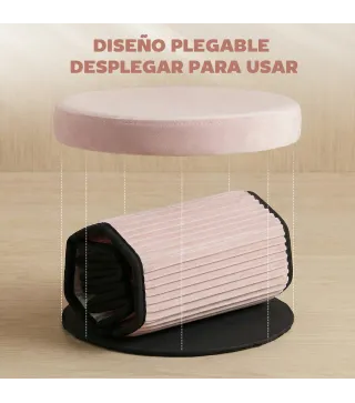 Puff Almacenaje Banco Almacenaje Plegable 35 L 38x38x38 cm Tapizado en Terciopelo Baúl de Almacenamiento Redondo Rosa