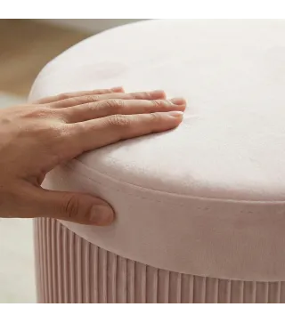 Puff Almacenaje Banco Almacenaje Plegable 35 L 38x38x38 cm Tapizado en Terciopelo Baúl de Almacenamiento Redondo Rosa