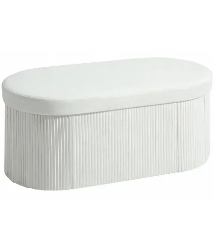 Puff Almacenaje Banco Almacenaje Plegable 72 L 76x38x35 cm Tapizado en Terciopelo Baúl de Almacenamiento Crema