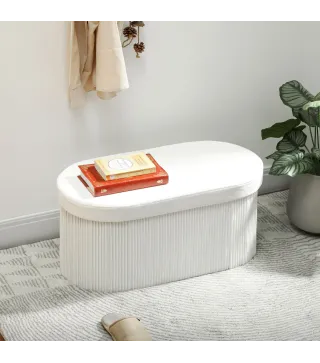 Puff Almacenaje Banco Almacenaje Plegable 72 L 76x38x35 cm Tapizado en Terciopelo Baúl de Almacenamiento Crema