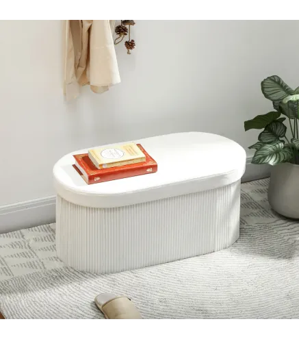 Puff Almacenaje Banco Almacenaje Plegable 72 L 76x38x35 cm Tapizado en Terciopelo Baúl de Almacenamiento Crema