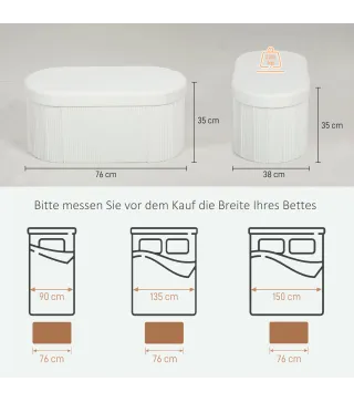 Puff Almacenaje Banco Almacenaje Plegable 72 L 76x38x35 cm Tapizado en Terciopelo Baúl de Almacenamiento Crema