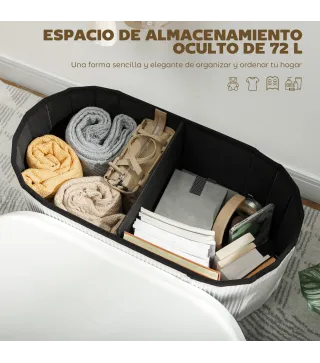 Puff Almacenaje Banco Almacenaje Plegable 72 L 76x38x35 cm Tapizado en Terciopelo Baúl de Almacenamiento Crema