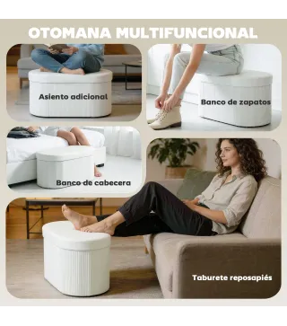 Puff Almacenaje Banco Almacenaje Plegable 72 L 76x38x35 cm Tapizado en Terciopelo Baúl de Almacenamiento Crema