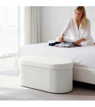 Puff Almacenaje Banco Almacenaje Plegable 72 L 76x38x35 cm Tapizado en Terciopelo Baúl de Almacenamiento Crema