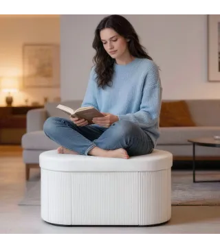 Puff Almacenaje Banco Almacenaje Plegable 72 L 76x38x35 cm Tapizado en Terciopelo Baúl de Almacenamiento Crema