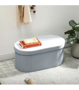 Puff Almacenaje Banco Almacenaje Plegable 72 L 76x38x35 cm Tapizado en Terciopelo Baúl de Almacenamiento Gris Oscuro