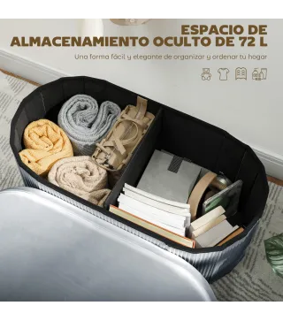 Puff Almacenaje Banco Almacenaje Plegable 72 L 76x38x35 cm Tapizado en Terciopelo Baúl de Almacenamiento Gris Oscuro