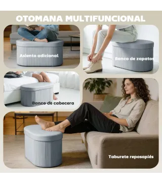 Puff Almacenaje Banco Almacenaje Plegable 72 L 76x38x35 cm Tapizado en Terciopelo Baúl de Almacenamiento Gris Oscuro