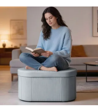 Puff Almacenaje Banco Almacenaje Plegable 72 L 76x38x35 cm Tapizado en Terciopelo Baúl de Almacenamiento Gris Oscuro