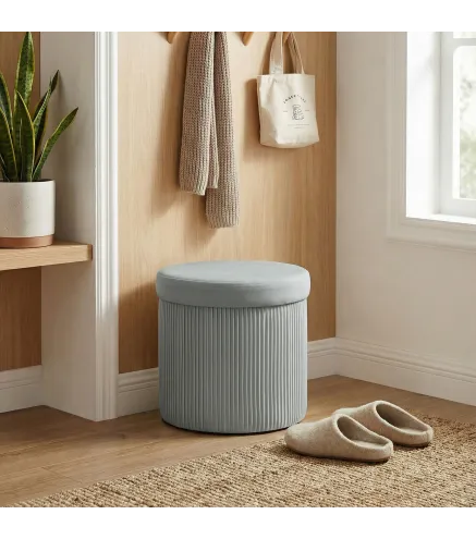 Puff Almacenaje Banco Almacenaje Plegable 35 L 38x38x38 cm Tapizado en Terciopelo Baúl de Almacenamiento Gris Oscuro