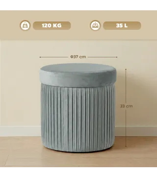 Puff Almacenaje Banco Almacenaje Plegable 35 L 38x38x38 cm Tapizado en Terciopelo Baúl de Almacenamiento Gris Oscuro