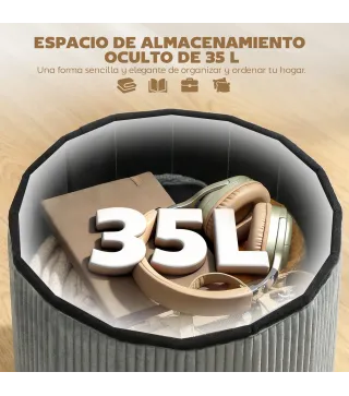 Puff Almacenaje Banco Almacenaje Plegable 35 L 38x38x38 cm Tapizado en Terciopelo Baúl de Almacenamiento Gris Oscuro