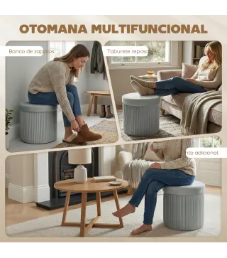 Puff Almacenaje Banco Almacenaje Plegable 35 L 38x38x38 cm Tapizado en Terciopelo Baúl de Almacenamiento Gris Oscuro