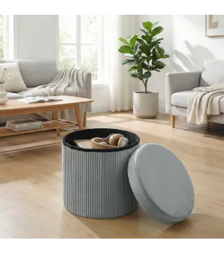 Puff Almacenaje Banco Almacenaje Plegable 35 L 38x38x38 cm Tapizado en Terciopelo Baúl de Almacenamiento Gris Oscuro