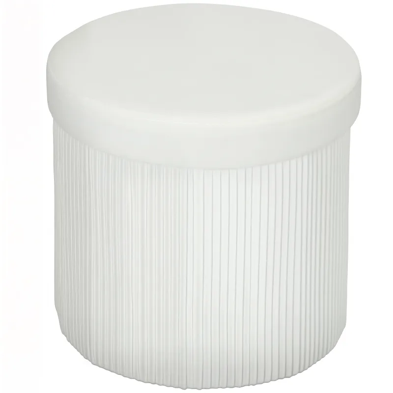 Puff Almacenaje Banco Almacenaje Plegable 35 L 38x38x38 cm Tapizado en Terciopelo Baúl de Almacenamiento Redondo Crema