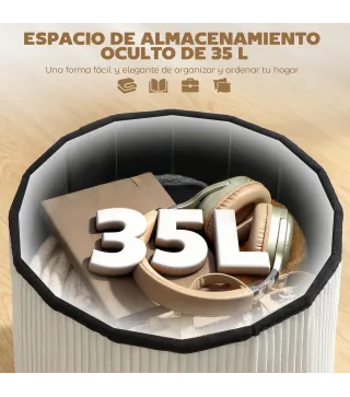 Puff Almacenaje Banco Almacenaje Plegable 35 L 38x38x38 cm Tapizado en Terciopelo Baúl de Almacenamiento Redondo Crema