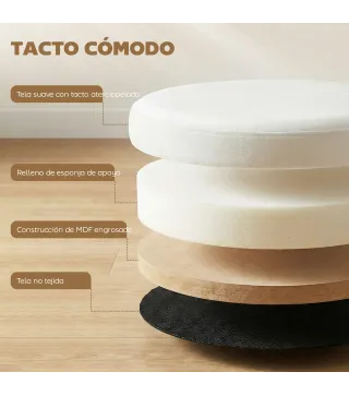 Puff Almacenaje Banco Almacenaje Plegable 35 L 38x38x38 cm Tapizado en Terciopelo Baúl de Almacenamiento Redondo Crema