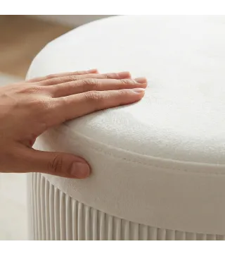 Puff Almacenaje Banco Almacenaje Plegable 35 L 38x38x38 cm Tapizado en Terciopelo Baúl de Almacenamiento Redondo Crema